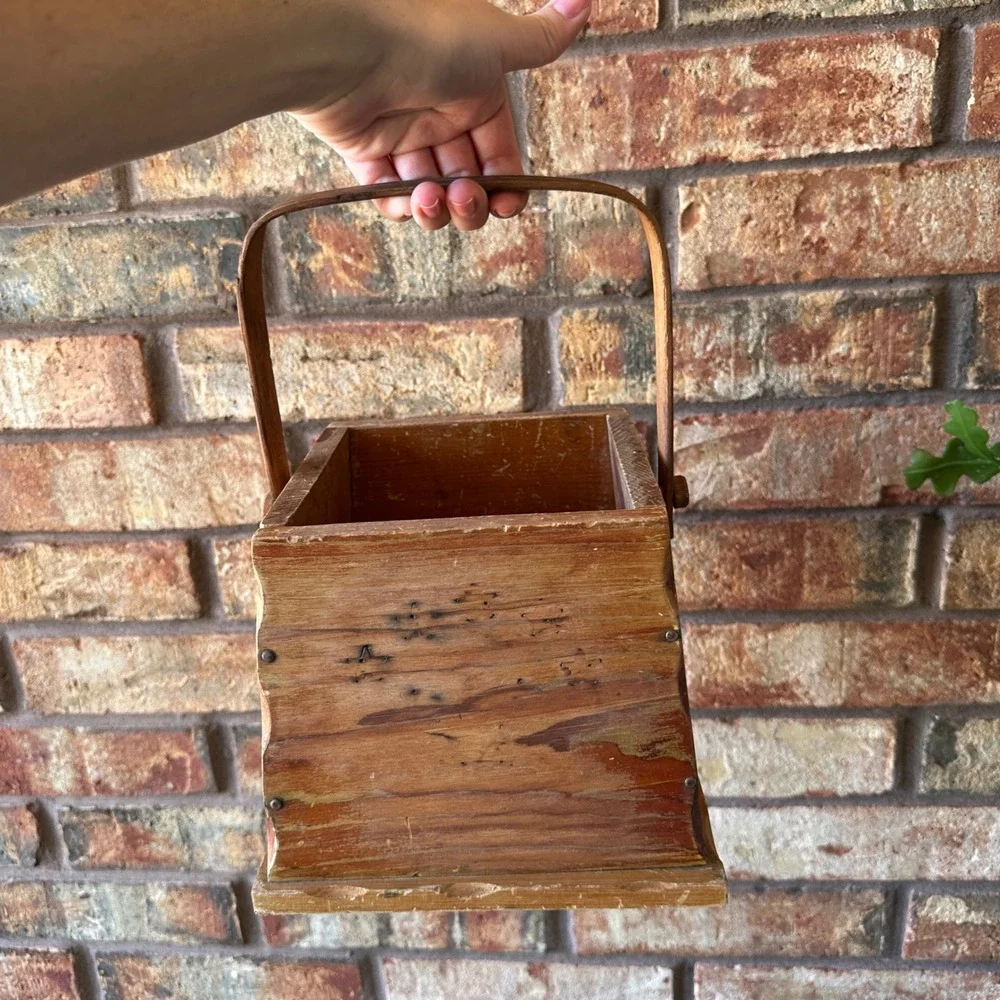 Rustic Wood Storage Crate with Handle Distressed Farmhouse Decor Planter Box